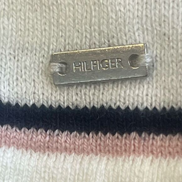 Tommy Hilfiger Woman’s White Pink & Blue Striped Oversized Short Sleeve Sweater - Picture 4 of 7